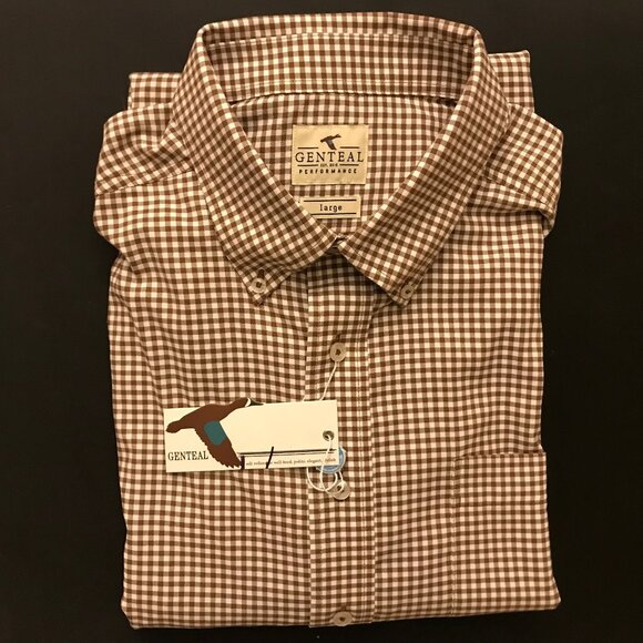 NWT GenTeal Mens Size Large Brown Gingham Performance Button Front Shirt Top NEW - Picture 1 of 4